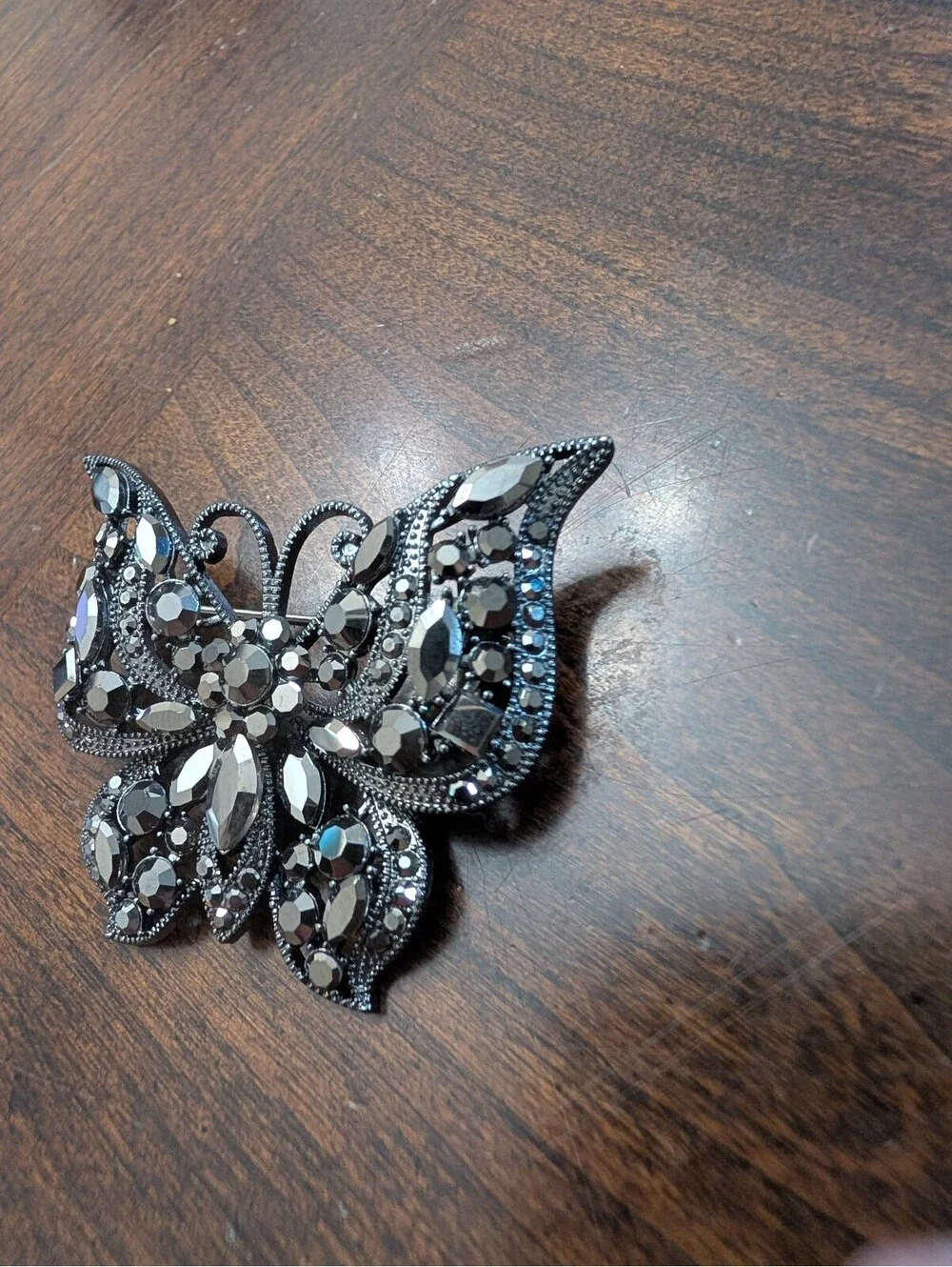 Gunmetal Gray Silver Tone Blingy Rhinestone Butterfly New